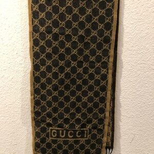 Gucci Black and Brown Patterned Scarf
